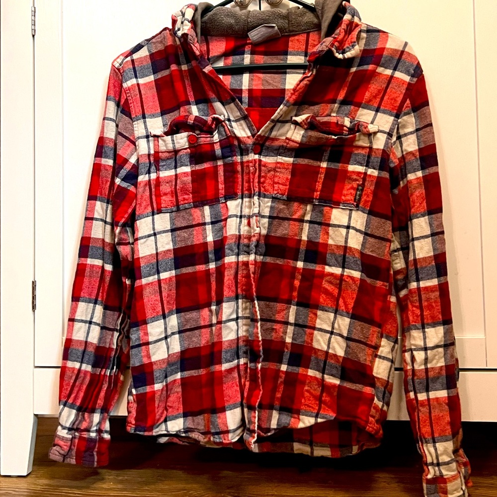red flannel/ hoodie